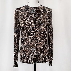 Carolyn Taylor Floral Paisley Print Fuzzy Light Cardigan Sweater